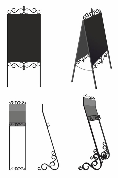 geschmiedete schwarze Ständer für Zeitungen und Hefte, geschmiedetes Tablett für Inschriften, isoliert auf weißem Hintergrund - Vektor, Bild