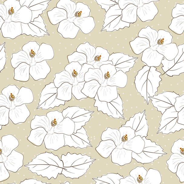 Hibiscus. Background, wallpaper, texture, seamless. White flowers on a beige background. Sketch. - Διάνυσμα, εικόνα
