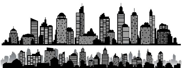 Siyah yatay gece cityscapes vektör kümesi. Vektör şehir siluetleri, öğe için tasarım banner, web tasarım, mimari arka planlar - Vektör, Görsel