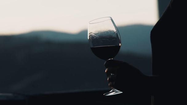 Женщина с бокалом красного вина на террасе
 - Кадры, видео