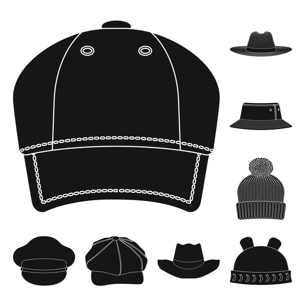 帽子とキャップのシンボルの孤立したオブジェクト。ヘッドギアとストックのアクセサリーのベクトルのアイコンのセット. - ベクター画像