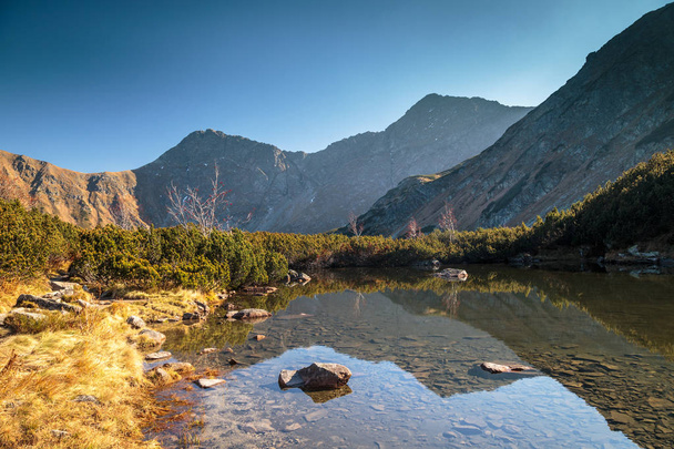 Paesaggio montano con tarn in autunno, La zona di Rohace nel Parco Nazionale di Tatra, Slovacchia, Europa
. - Foto, immagini