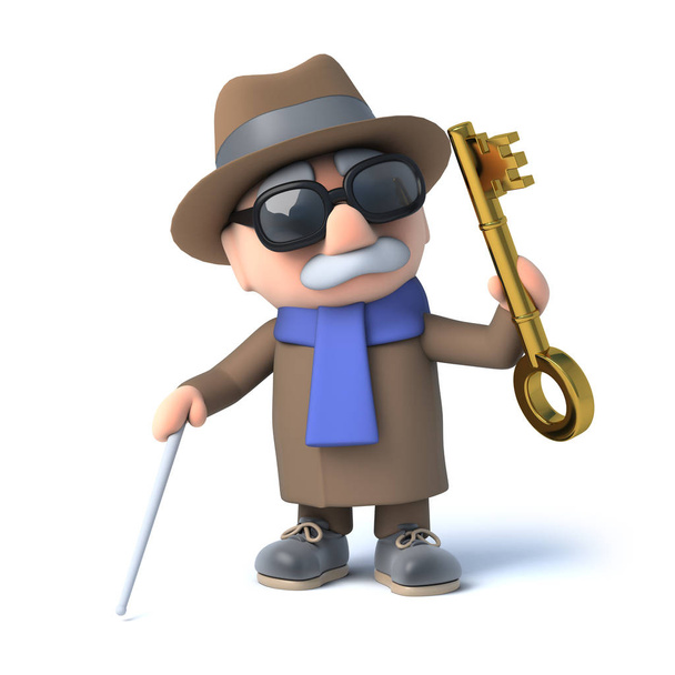 3D render niewidomych seniorów trzyma złoty klucz - Zdjęcie, obraz