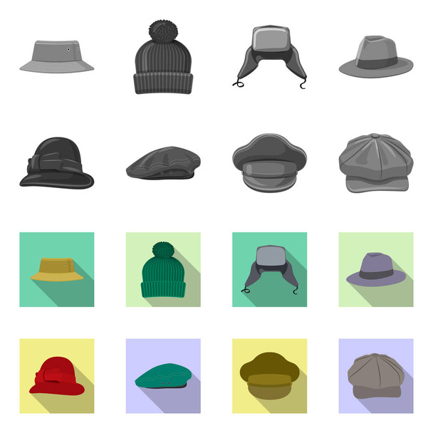 Vector design of headgear and cap sign. Collection of headgear and accessory vector icon for stock. - Διάνυσμα, εικόνα