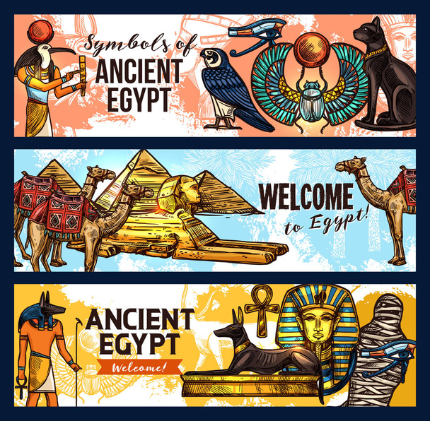 Ancient Egypt banners, tourism and travel - Vector, Image