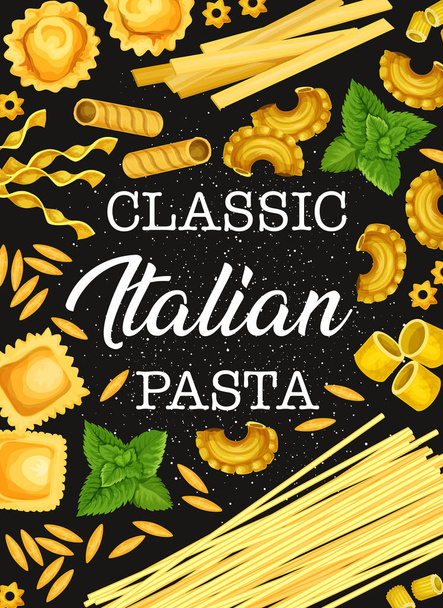 Ιταλικά ζυμαρικά και πρασινάδα αφίσα με τρόφιμα ζαχαροπλαστικής - Διάνυσμα, εικόνα