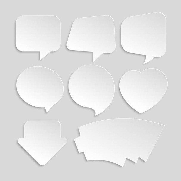 Set of white paper stickers of different shapes, for messages or quotes. Vector illustration - Vector, Image