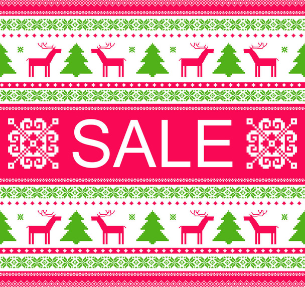 冬セールのバナー広告。クリスマスとお正月デザインのテンプレートです。伝統的なニットのセーターの背景 - ベクター画像
