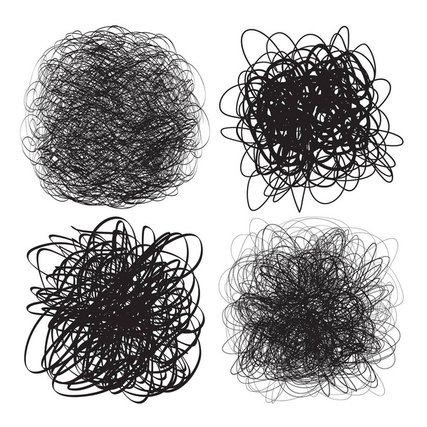Tangled shapes on white. Chaos patterns. Scribble backgrounds with array of lines. Intricate chaotic texture. Black and white illustration. Prints for posters and t-shirts - Vector, Image