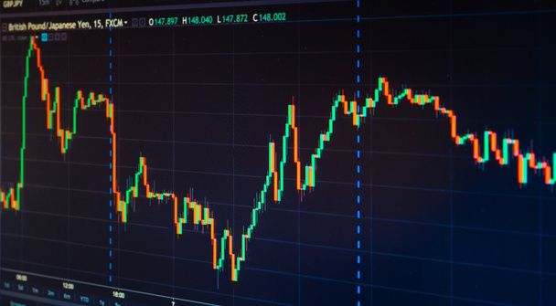Grafico e grafico del mercato azionario o forex trading per il concetto di investimento finanziario tecnologico sullo schermo del monitor. Contesto delle tendenze economiche per l'idea imprenditoriale
.  - Foto, immagini