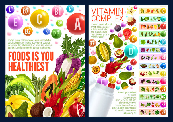 Fruuits a vegetariáni, vitamin komplex - Vektor, obrázek