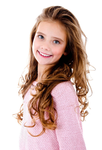 Portrait of adorable smiling little girl child isolated on a white - Foto, Imagem