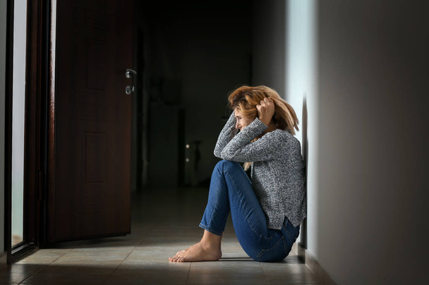 Woman having panic attack indoors - Photo, Image