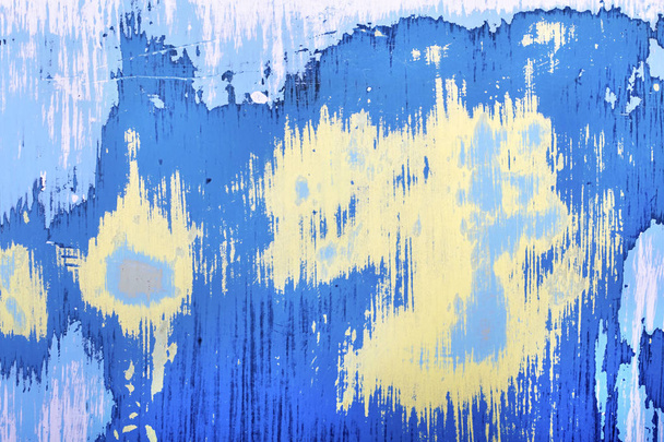 Lijado fondo grunge pintura abstracta en amarillo, azul, rosa y negro antiguo sobre madera
 - Foto, Imagen