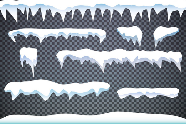 Buz saçakları, kar örtüsü. Kış arka planında karlı elementler. Çizgi film tarzında vektör şablonu - Vektör, Görsel