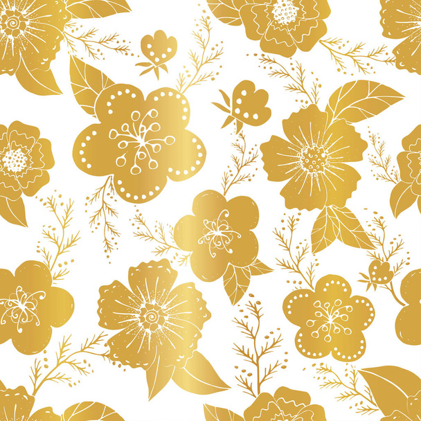 Seamless golden pattern with flowers. Endless floral texture for design - Vektör, Görsel