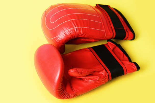 Strong sports equipment concept with juicy red boxing gloves - Fotografie, Obrázek