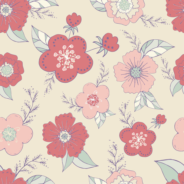 Seamless pattern with pastel flowers romantic elements. Endless color floral texture for design - Vetor, Imagem