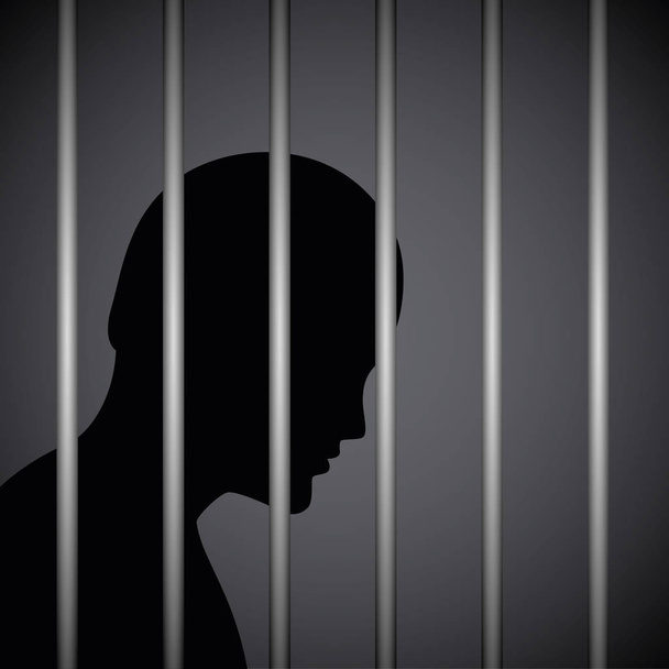 muž ve vězení za mřížemi silueta - Vektor, obrázek