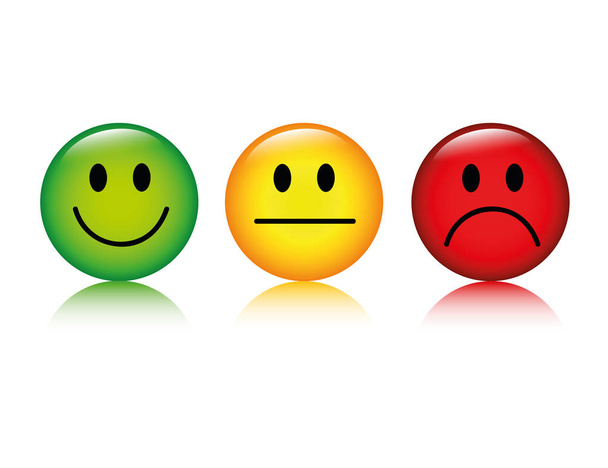 τρία emoticon γελαστούλης βαθμολογίας κουμπιά πράσινο σε κόκκινο - Διάνυσμα, εικόνα