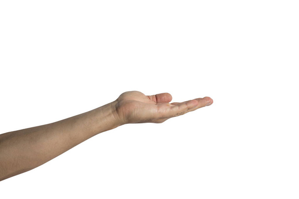 Male hand palm up on a white background. Side shot. - Фото, зображення
