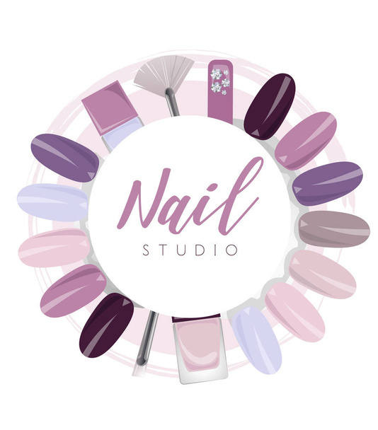 Nagelstudio-Logo mit Elementen in lila Farbe - Vektor, Bild
