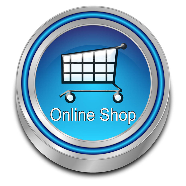 σύγχρονο μπλε σε απευθείας σύνδεση κατάστημα κουμπί - 3d απεικόνιση - Φωτογραφία, εικόνα