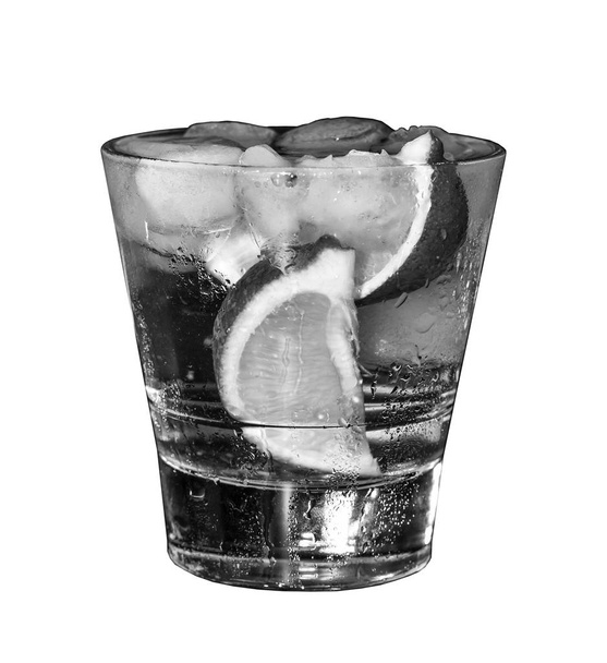 Black and white, Alcoholic cocktail white rum with lime isolated on white - Photo, Image