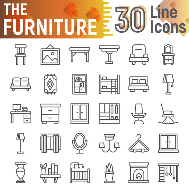 Furniture line icon set, interior symbols collection, vector sketches, logo illustrations, household signs linear pictograms package isolated on white background. - Vector, Image