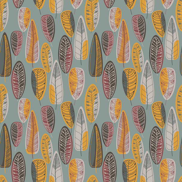 Hand drawn feathers set. olorful Vector Seamless Pattern. - Vector, imagen
