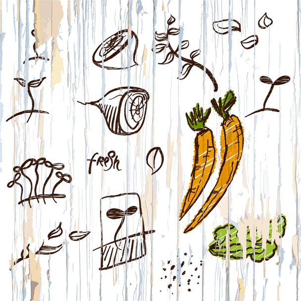 Sketched vegetables menu background. Vector food illustration. - Vector, Image