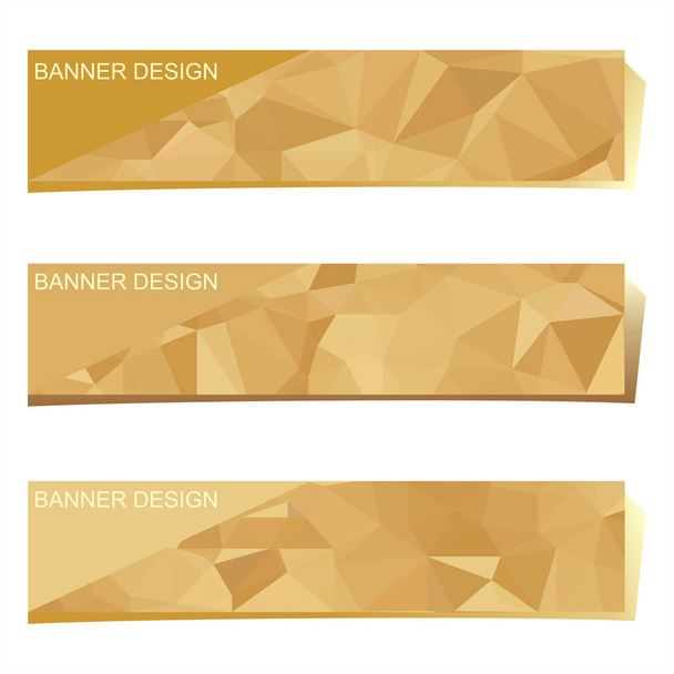 Satz von drei modernen Bannern mit polygonalem Hintergrund. Vektorillustration bestehend aus Dreiecken in Goldfarben. - Vektor, Bild