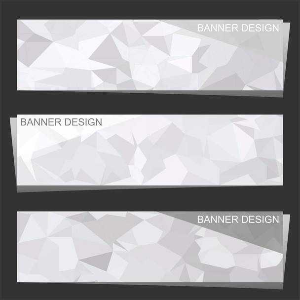 Set of three modern banners with polygonal background. Vector illustration composed of triangles of grey and white colors. - Vector, Image