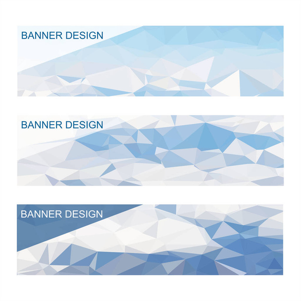 Set of three modern banners with polygonal background. Vector illustration composed of triangles of blue colors. - Vector, Image