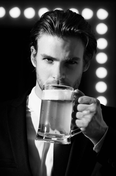 man or businessman hold beer glass, meeting and relax - Foto, Bild