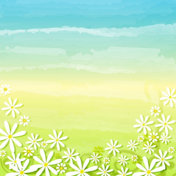 Lentebloemen in blauwe groene achtergrond - Foto, afbeelding