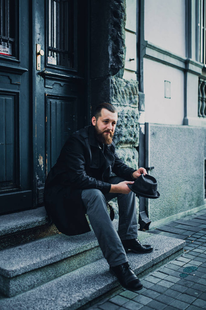 Handsome bearded man with mustache on the street. Movember concept - Fotografie, Obrázek
