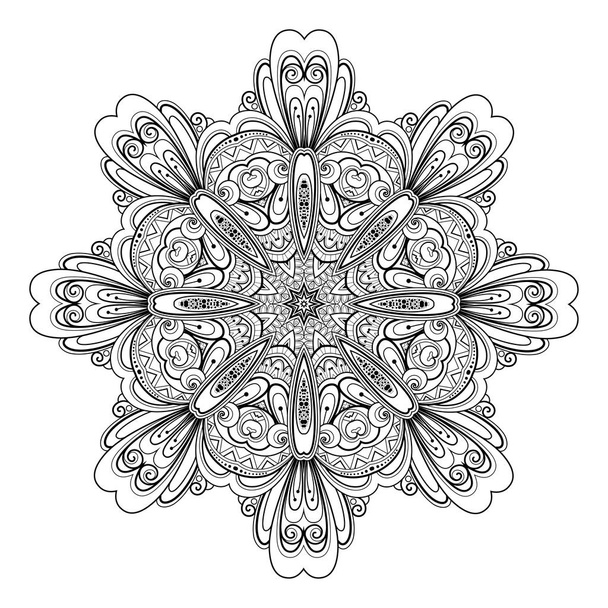 Monochrome Beautiful Decorative Ornate Mandala. Floral Ethnic Indian Amulet, Paisley Garden Style Design Element for Coloring Book Page  - Vektör, Görsel