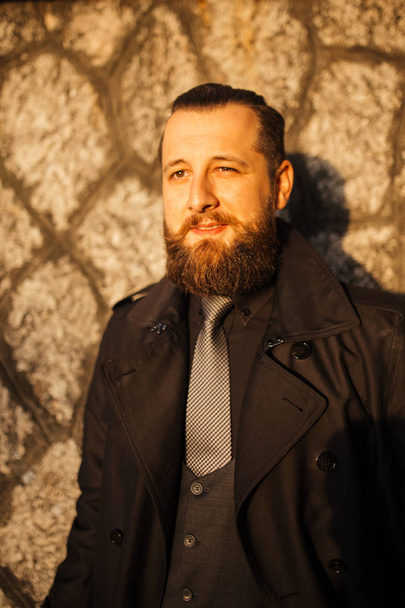 Handsome bearded man with mustache on the street. Movember concept - Fotografie, Obrázek