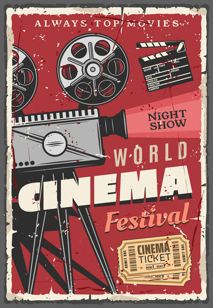 Cinema festival retro poster, vintage camcorder - Vector, Image