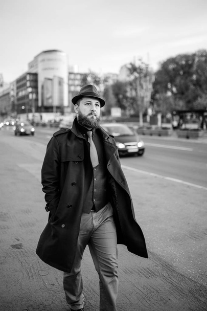 Handsome bearded man with mustache on the street. Movember concept - Fotoğraf, Görsel