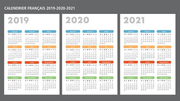 Francuski kalendarz 2019-2020-2021 wektor szablonu tekst jest konspekt  - Wektor, obraz
