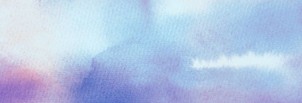 Nebeská modř, západ slunce a dawn pink, soumrak inkoust a akvarel zasněný vodorovná Obdélníková textura. Ručně malované na akvarel papír - Fotografie, Obrázek