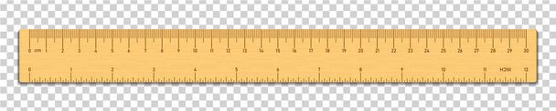 Realistic wooden tape ruler isolated on transparent background. Double sided measurement in cm and inches. Vector illustration - Vector, Image
