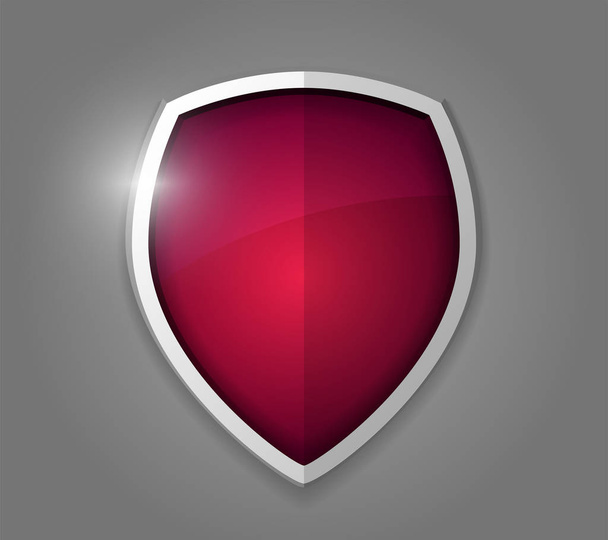 Dark red realistic shining shield icon. Defense, safety, privacy, security, safeguard or antivirus concept. Vector illustration - Vettoriali, immagini