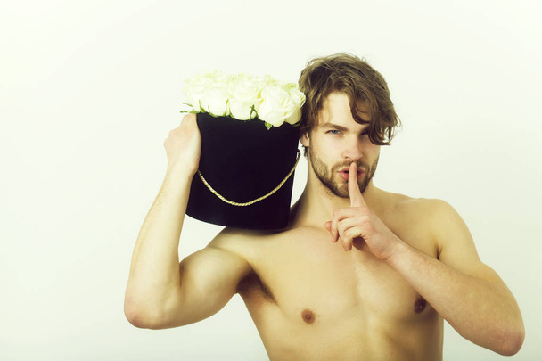 valentines day. Bearded man or sexy macho, muscular athlete - Valokuva, kuva