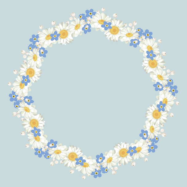 chamomile and forget me-not-flowers pattern on blue background - Vektor, Bild