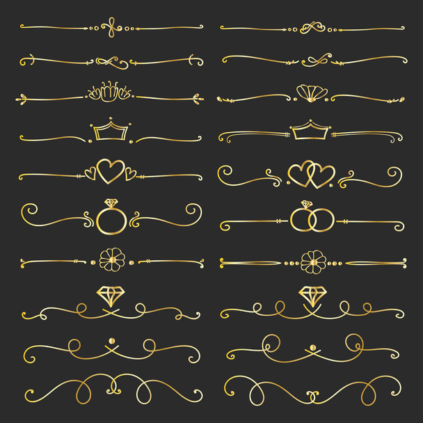 Set Of Golden Decorative Calligraphic Elements For Decoration. Handmade Vector Illustration. - Vector, Image
