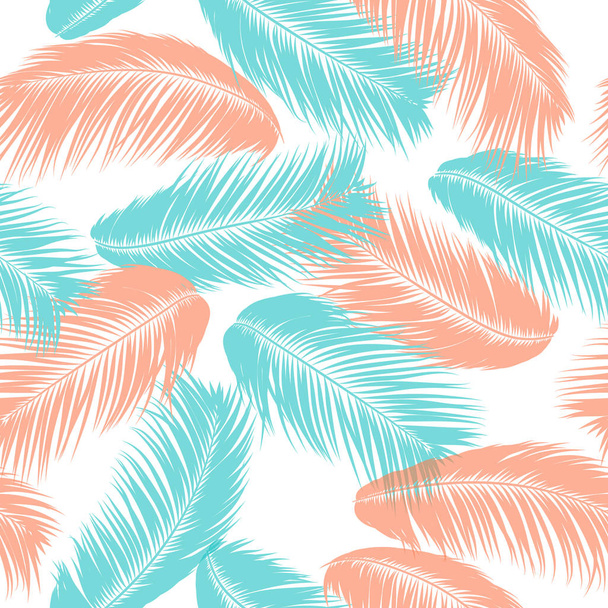 Vector Coconut Tree. Patrón Tropical Inconsútil con Hoja de Palma. Exotic Jungle Plants Abstract Background. Silueta simple de hojas tropicales. Ramas de cocoteros de moda para textiles, tela, fondo de pantalla
 - Vector, imagen