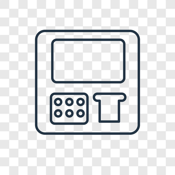 иконка банкомата в модном дизайне. иконка банкомата изолирована на прозрачном фоне. иконка вектора банкомата простой и современный плоский символ для веб-сайта, мобильного телефона, логотипа, приложения, пользовательского интерфейса. Иллюстрация вектора значка банкомата, EPS10
. - Вектор,изображение